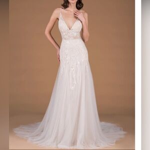 NWT Chic Nostalgia Electra Ivory Blush Lace Beaded Wedding Dress Size 6